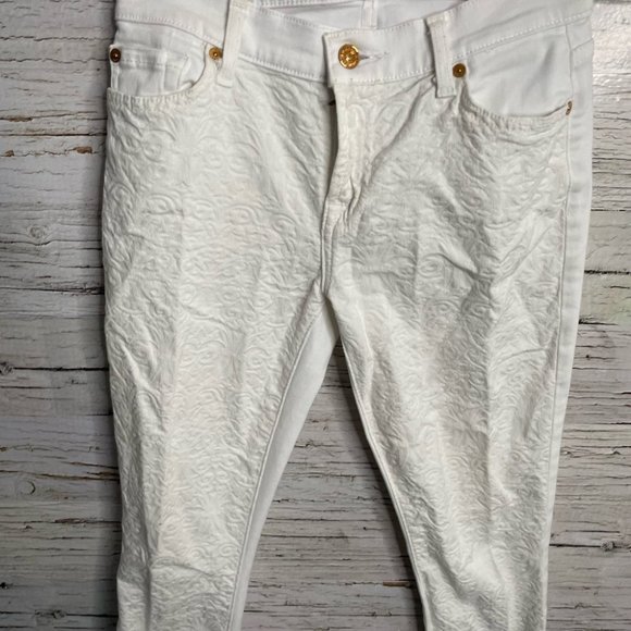 7 For All Mankind White Lace Embellished Jeans skinny size 25 - Picture 3 of 11